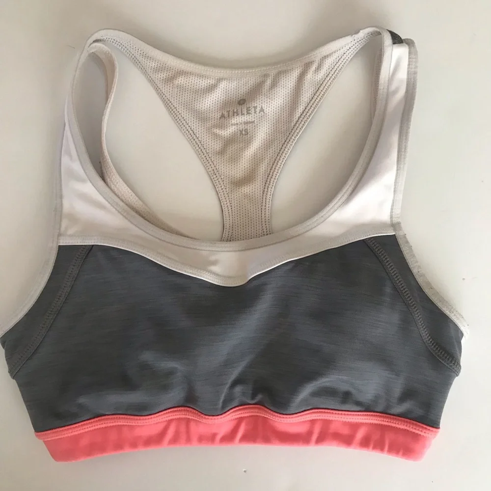 Athleta Triple Dare Sports Bra Pink Gray White Size XS XSmall.